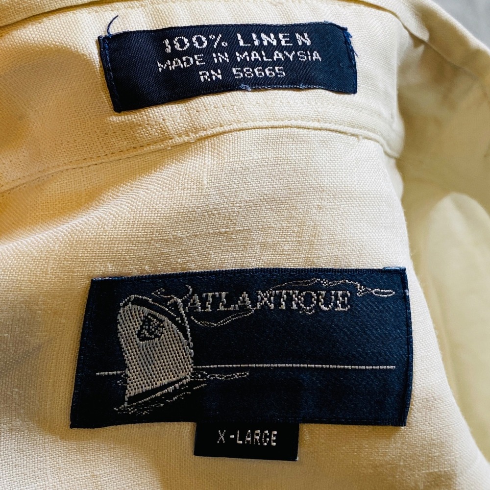 Atlantique Shirt Mens XL Linen Button Up Long Sleeve Pocket Coastal Ivory - Picture 9 of 9